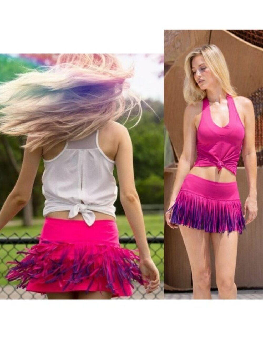 Nwt PINK Lucky In Love Fringe Tennis Skort Skirt w/ Shorts S Small PINK